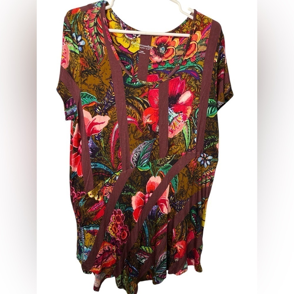Soft Surroundings Multicolor Floral Short Sleeve Top